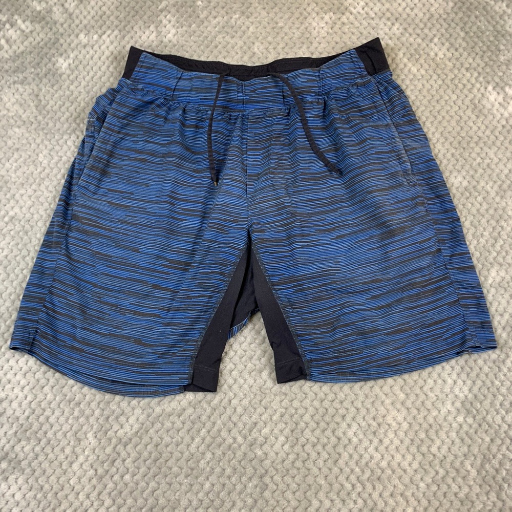 Lululemon Mens XL Blue Black Space Dye Lined Athletic Running Gym Shorts‎